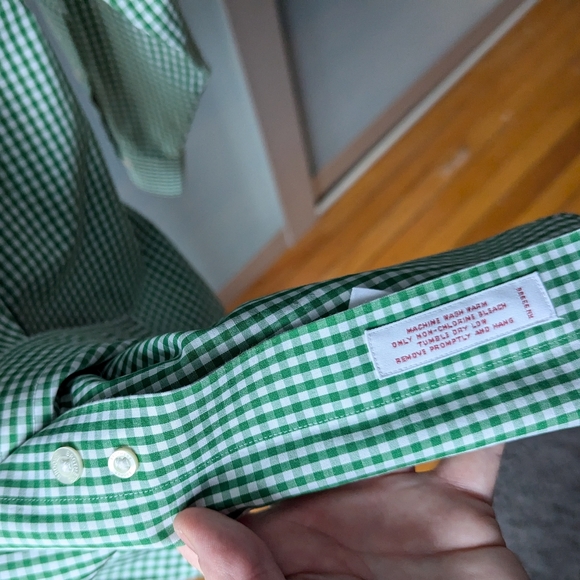 Men's Brooks Brothers Green Check Button Down Non-Iron Shirt 100% Cotton - Large - Picture 4 of 12